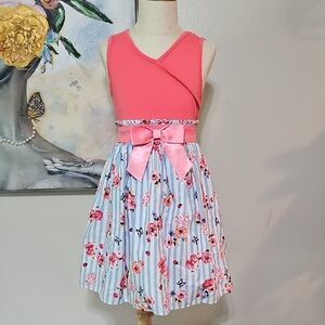 3 for $20 🌸 Lilt Girls Floral Striped Sleeveless Dress Coral Pink Blue Size 6